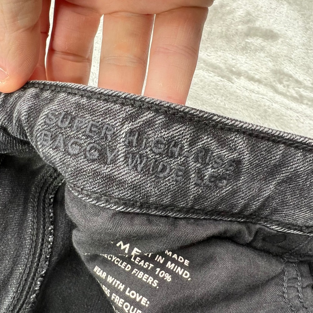 American Eagle Jeans Womens 6 Short Black Super High-Rise Baggy Wide Leg Grunge - Picture 13 of 15